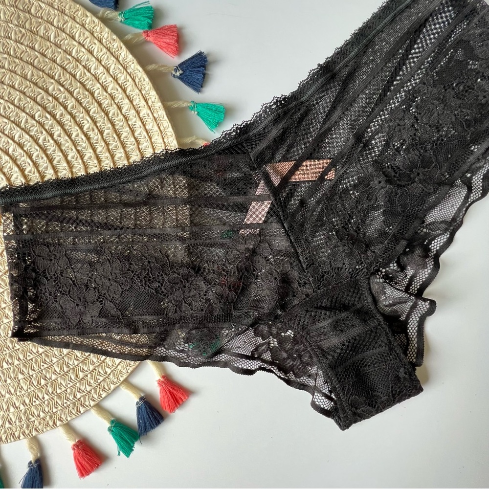Victoria's Secret The Lacie Floral Stripe Cheeky Panty Black XL NEW